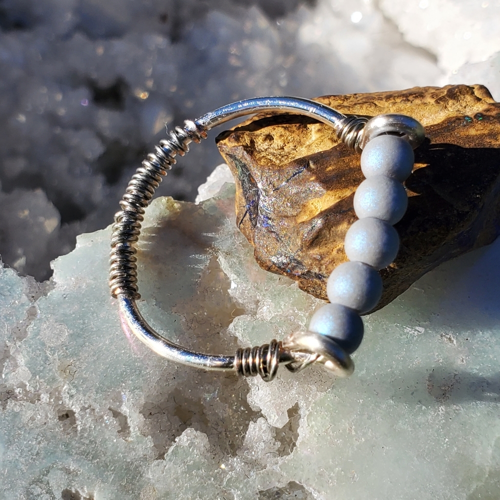 Boho Silver Wire Matte Moonstone Ring - image 3